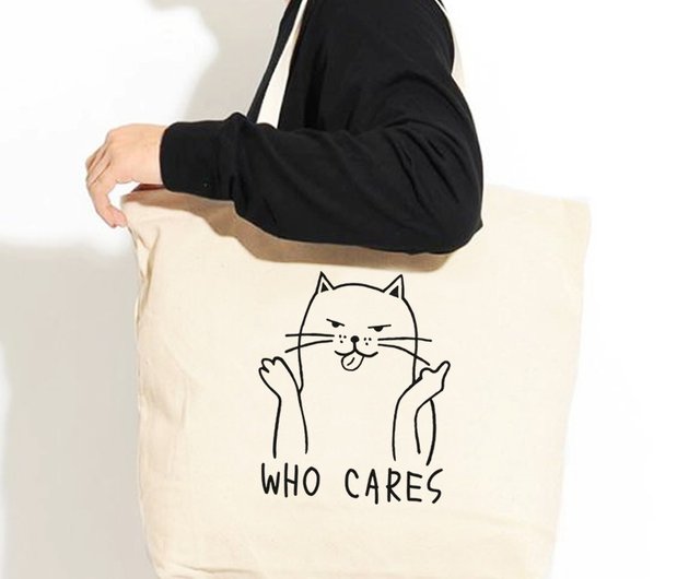 Who Cares Cat #2 キャンバス エコフレンドリー ラージ ショッピング