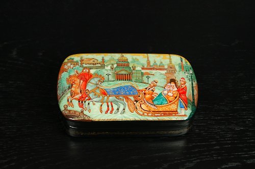 WhiteNight Winter St Petersburg lacquer box Three horses Christmas Gift Wrapping