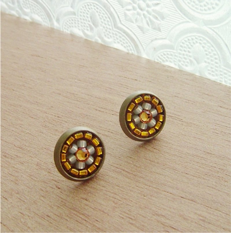 Deco tiles Earrings brilliant orange majolica mosaic vintage beads - Earrings & Clip-ons - Other Metals Orange