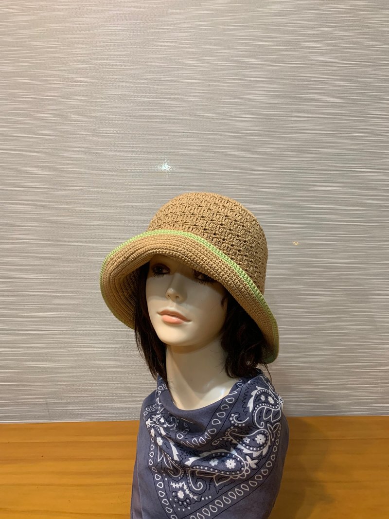 手作夏天帽子。天然棉帽。卡其色。大頭圍福利。僅此特價一件 - 帽子 - 棉．麻 