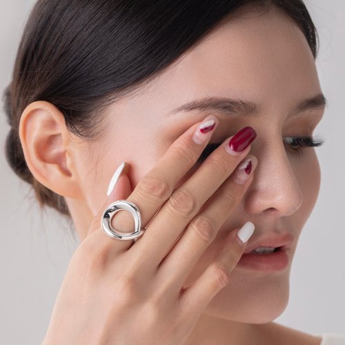 Majade Jewelry Design 寬版圓形戒指-不規則925純銀素戒-立體情侶戒指-定情厚女戒-刻字