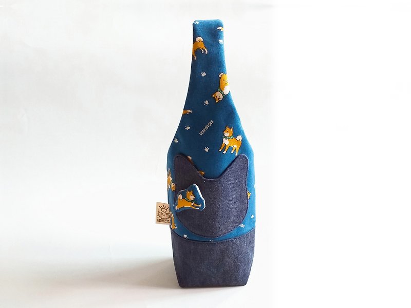 Cute Shiba Inu Water Bottle Bag/Insulation Cup Bag/Umbrella Bag - Beverage Holders & Bags - Cotton & Hemp Blue
