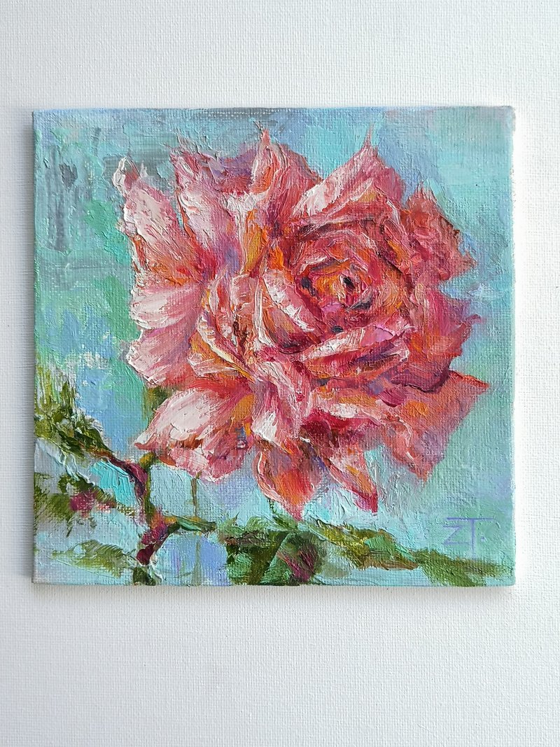 Rose Original Wall Art oil painting on canvas panel 15x15cm. - 海報/掛畫/掛布 - 其他材質 