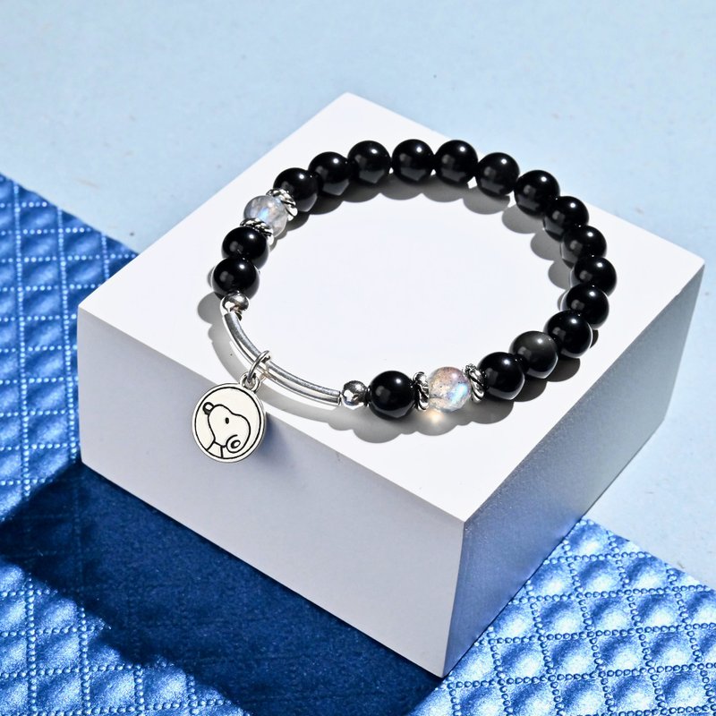 SNOOPY Obsidian Guardian | Obsidian*Labradorite-Children's Bracelet/Handmade Beading - Bracelets - Gemstone Black