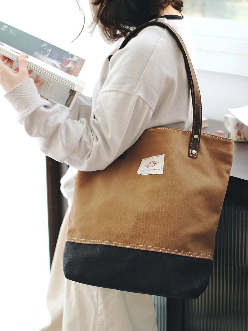 sobag spring Japanese vertical commuter canvas bag women's large-capacity zipper retro neutral one-shoulder tote bag - กระเป๋าถือ - ผ้าฝ้าย/ผ้าลินิน สีนำ้ตาล
