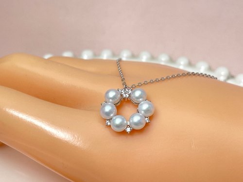 Athena珍珠設計 甜甜圈 天然淡水珍珠 極光炫彩 純銀 吊墜 贈項鏈