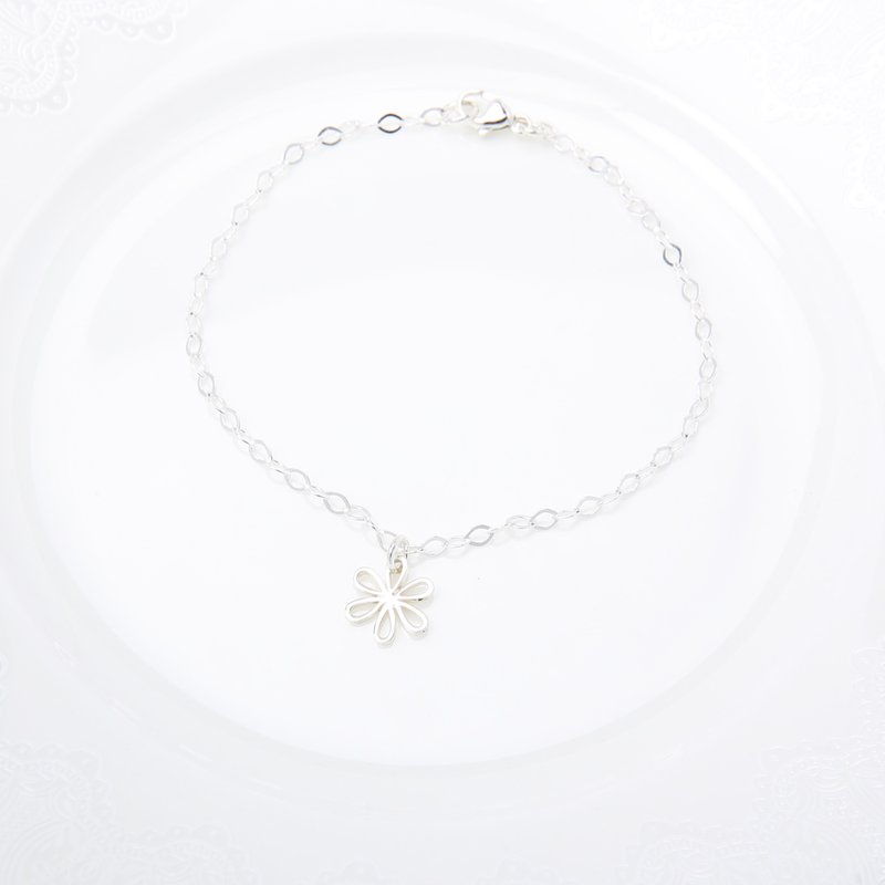 【Angel & Me】Cute Daisy Flower s925 sterling silver bracelet Anklet gift - สร้อยข้อมือ - เงินแท้ สีเงิน