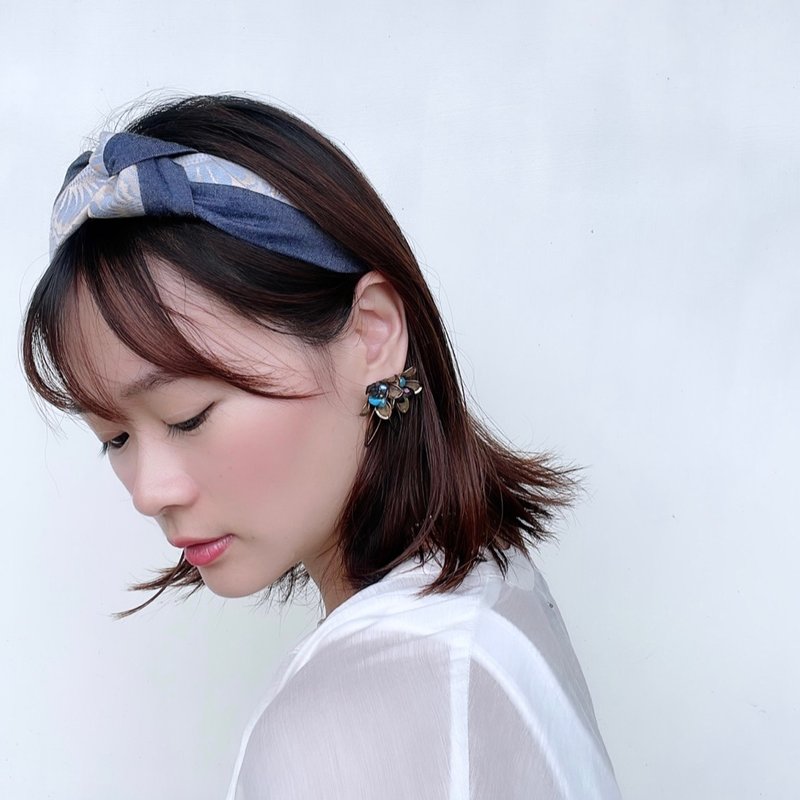 Peacock in full bloom headband - Headbands - Cotton & Hemp Blue