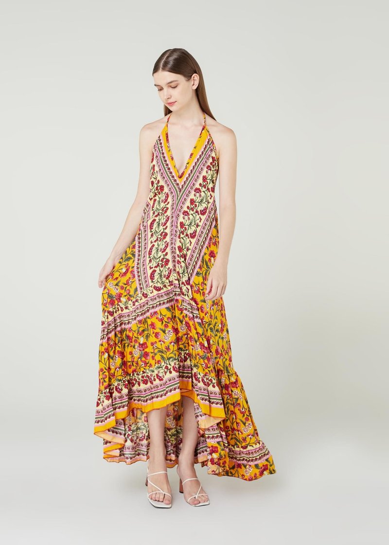 Floral Halter Backless Maxi Dress - 女內衣褲 - 棉．麻 多色
