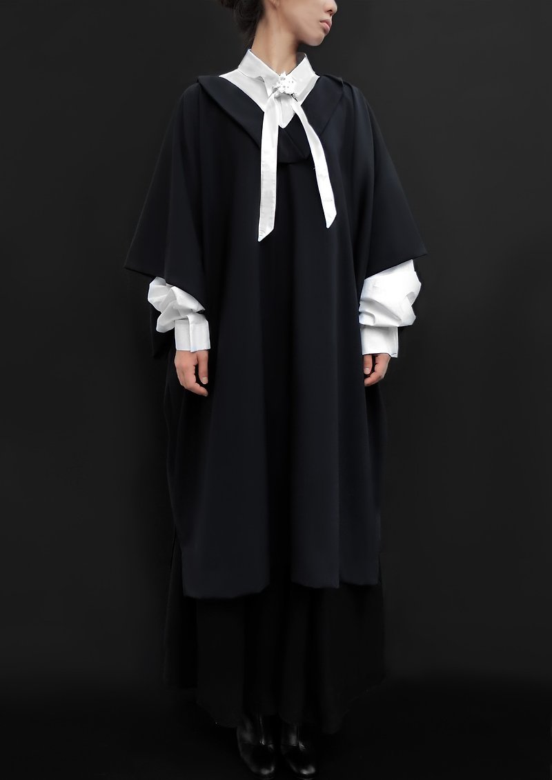 カフタンケープドレス / イタリアンバージンウール 100%/ 日本製 - 禮服/小禮服 - 羊毛 黑色