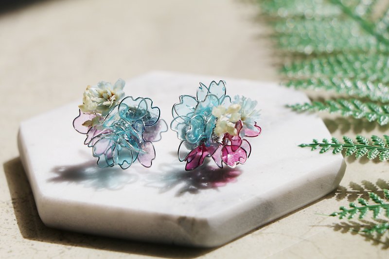 Purely。Little Mermaid / Pendant 925 pure silver ear pin - Earrings & Clip-ons - Resin Purple