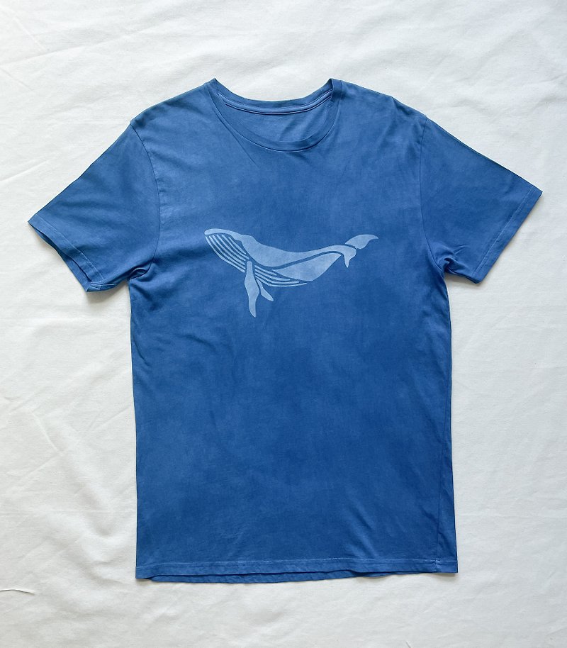 Whale STAR DARK TEE star Indigo dyed organic cotton whale organic cotton star night - Unisex Hoodies & T-Shirts - Cotton & Hemp Blue
