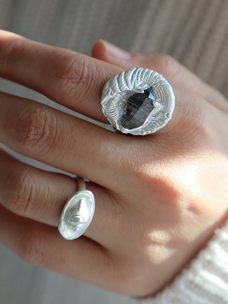 Rough crystal ore conch disc texture Silver open ring - General Rings - Sterling Silver Silver