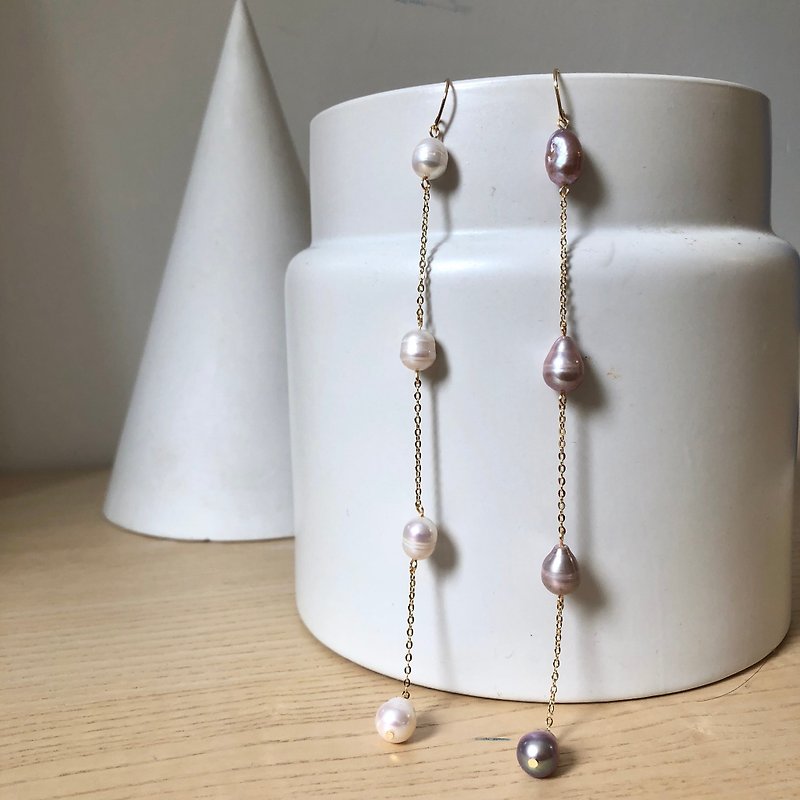 POGO long tassel freshwater pearl earrings - Earrings & Clip-ons - Other Materials 