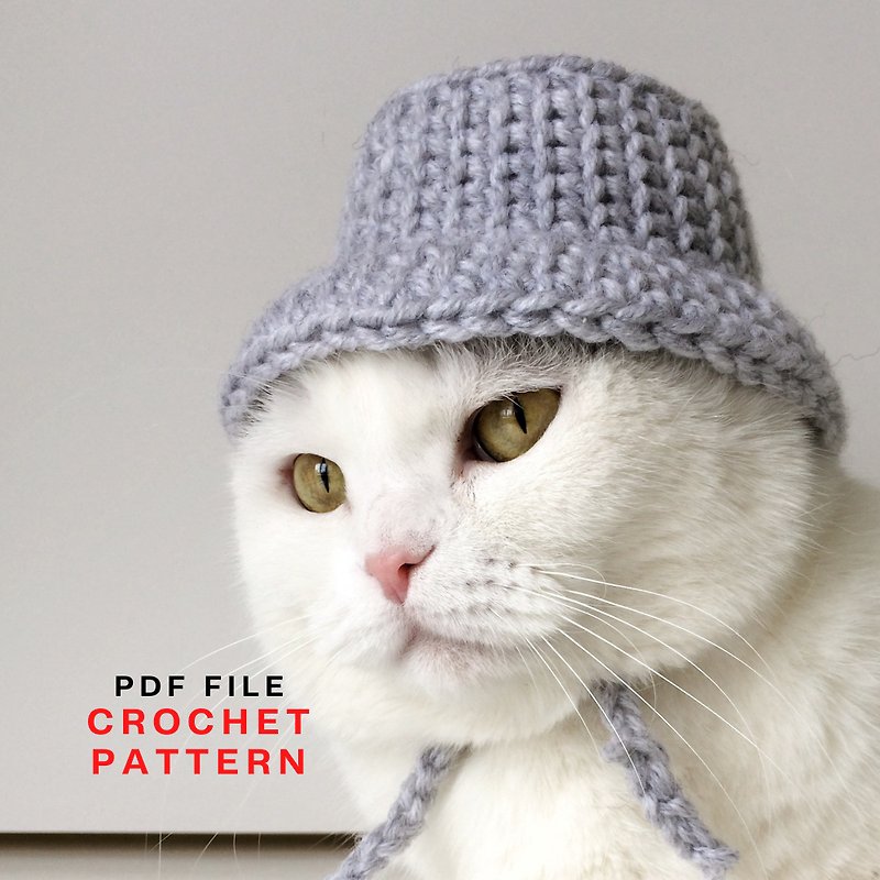 วัสดุอื่นๆ ชุดสัตว์เลี้ยง - Cat hat, crochet pattern, bucket hat for cat, cute cat hat, cat accessories