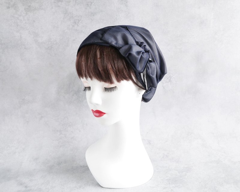 日本製 2way 医療用ヘアターバン チュール サッシュリボン ミッドナイトブルー - 髮夾/髮圈 - 棉．麻 藍色
