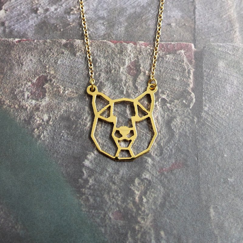 Geometric Shiba Inu Dog Necklace, Gift for Dog Lover, Gold Plated Brass - 項鍊 - 銅/黃銅 金色