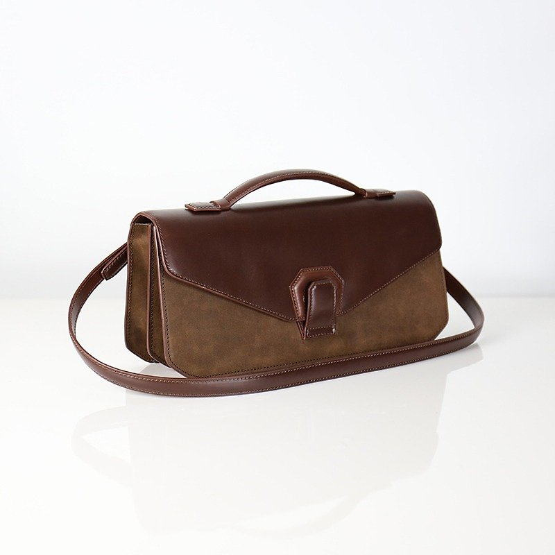 【Melodica 】Leather Two-Layer Organ Shoulder Bag-Shrub Brown - Messenger Bags & Sling Bags - Genuine Leather Brown