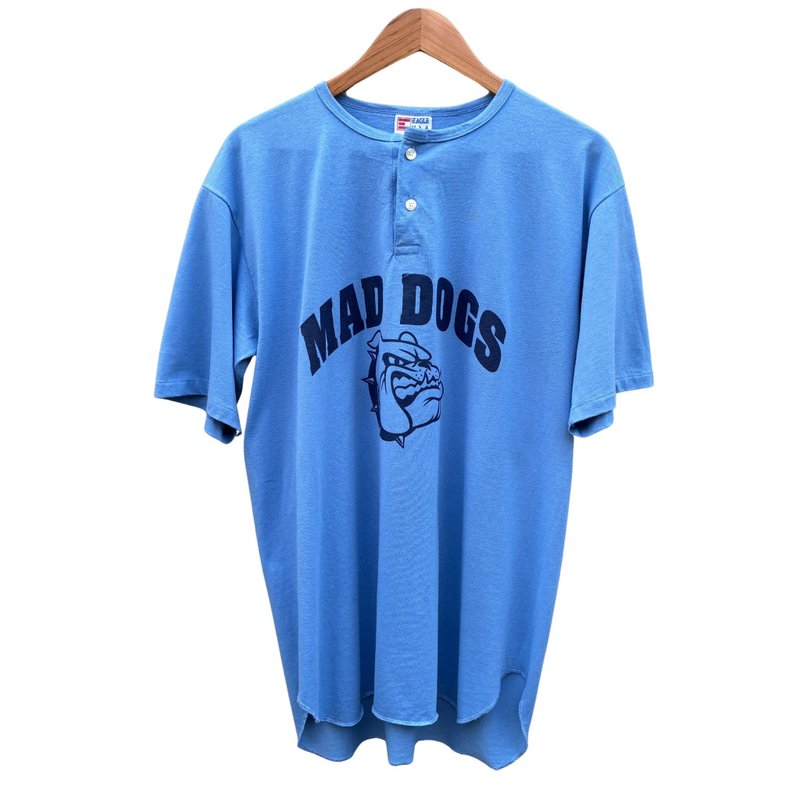 Vintage 80s Eagle USA MAD DOGS Henley Jersey Tee - 男 T 恤 - 棉．麻 藍色