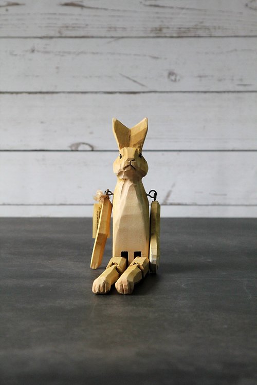 SÜSS Living生活良品 英國復古手工製作 仿舊感木頭雕刻關節可動造型擺飾(棕色兔子)
