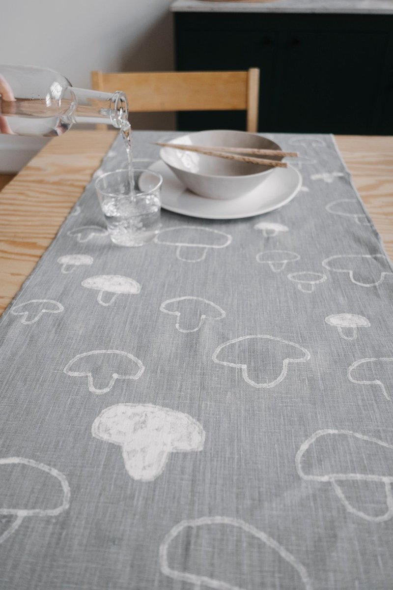 Nordic style design-Mushroom/Shiitake Table Runner, Grey MUSHROOM Table Runner, Grey - Place Mats & Dining Décor - Linen Gray