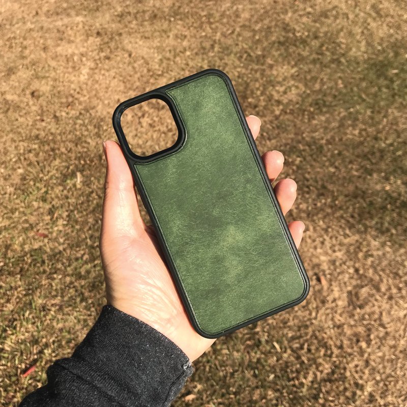 【iPhone手機殼】綠色磨砂牛皮/防摔/多款型號/客製化印字 - 手機殼/手機套 - 真皮 綠色