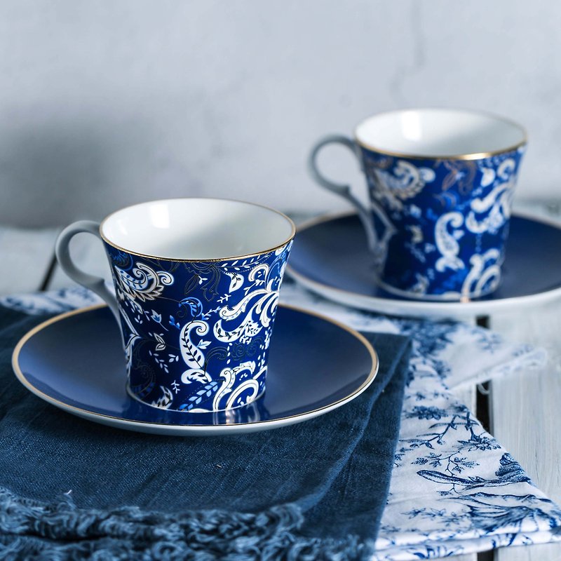 Full blue bone china coffee cup and saucer - แก้วมัค/แก้วกาแฟ - เครื่องลายคราม 