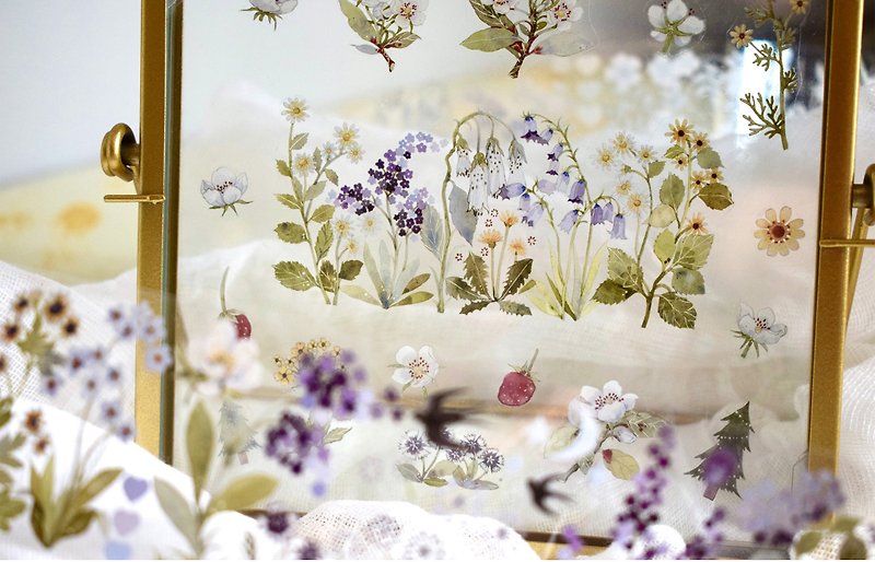 Wild Garden-PET Washi Tape Fresh Flower DIY Handbook Diary Hand-painted Decoration Material - มาสกิ้งเทป - กระดาษ หลากหลายสี