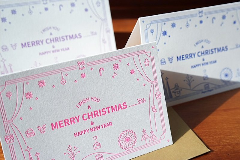 聖誕主題插畫賀卡 4種顏色可選 letterpress活版印刷工藝印製 - 心意卡/卡片 - 紙 