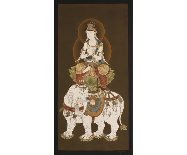 神像 日本画 茶色と白 手描きのエーテリアルタンカ 日本の神 - ショップ Boudha Stupa Thanka