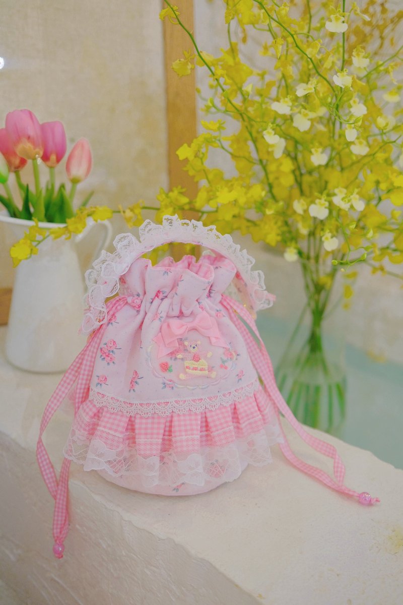 Cutie bear-cake bag - กระเป๋าแมสเซนเจอร์ - ผ้าฝ้าย/ผ้าลินิน สึชมพู