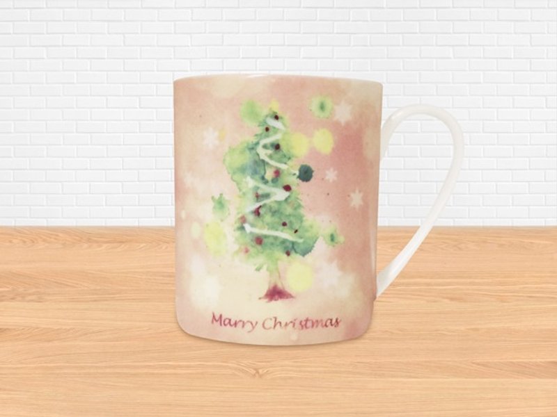 聖誕包裝 買二送一  骨瓷馬克杯-手繪聖誕樹 - 咖啡杯/馬克杯 - 瓷 