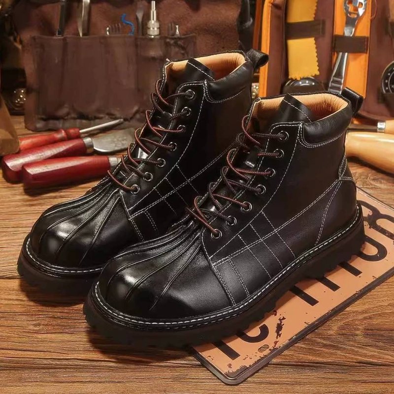 Leisure Shell Head Work Boots Men's high top genuine leather shoes Martin boots - Men's Boots - Genuine Leather Black