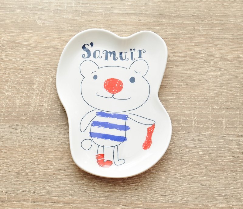 [Kato Shinji] Bonne nuit Good Night Series Snack Plate/Shaping Plate|Samuir Red Nose Socks Bear - Small Plates & Saucers - Porcelain Red