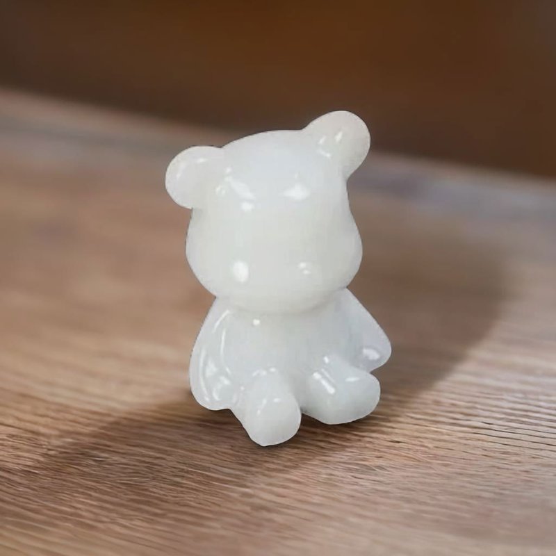 【熊熊玉見你】冰糯翡翠可愛小熊擺飾 | 天然緬甸玉翡翠A貨|送禮 - 其他 - 玉石 白色