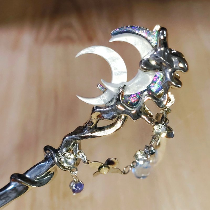 月見星回 戀與深空 沈星回印象飾品 髮簪 新中式 手作 - 髮圈/髮夾 - 其他金屬 銀色