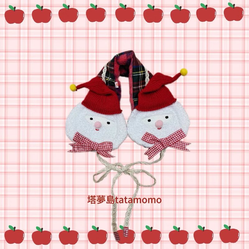 Fruit Collage Party Santa Hat Earmuffs - ที่คาดผม - ผ้าฝ้าย/ผ้าลินิน สีแดง