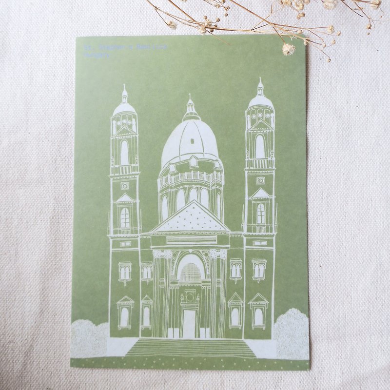 Travel landscape-Hungary-Budapest St. Stephen's Basilica / Illustrated postcard - การ์ด/โปสการ์ด - กระดาษ 