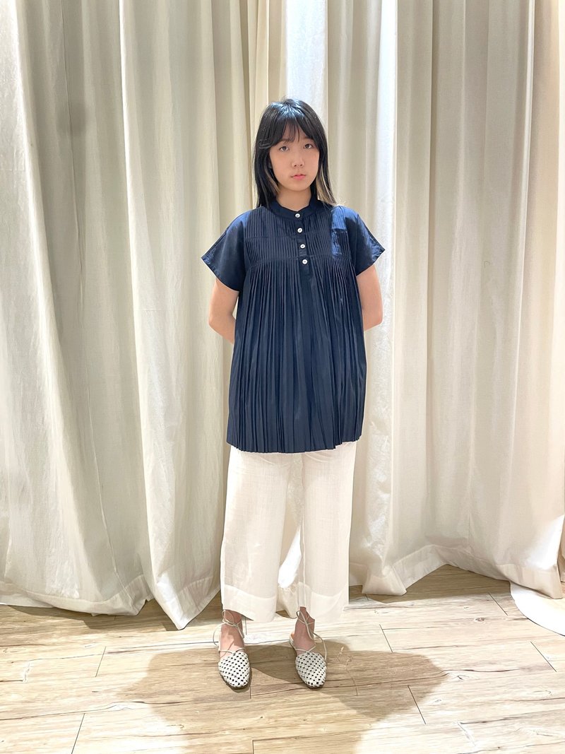 小開襟細褶上衣 - 女上衣/長袖上衣 - 其他材質 