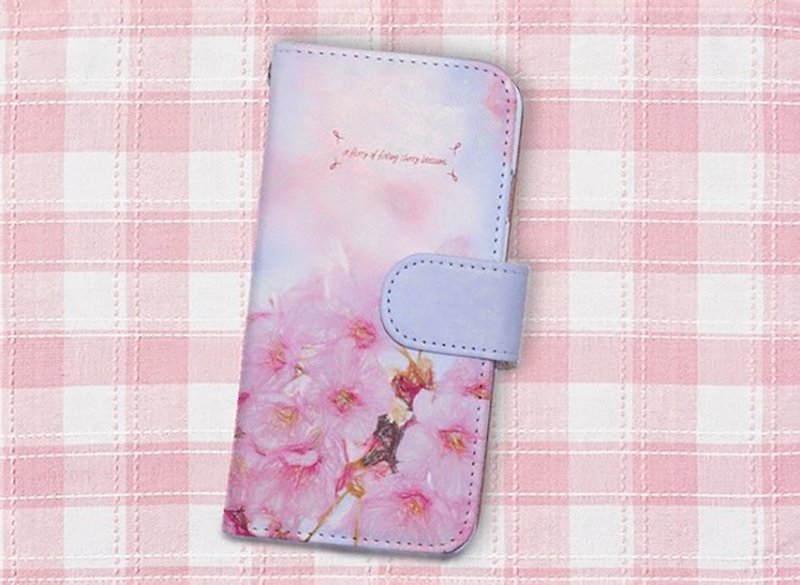 [Compatible with all models] Free shipping [Notebook type] Sakura dancing smartphone case - Phone Cases - Genuine Leather Pink