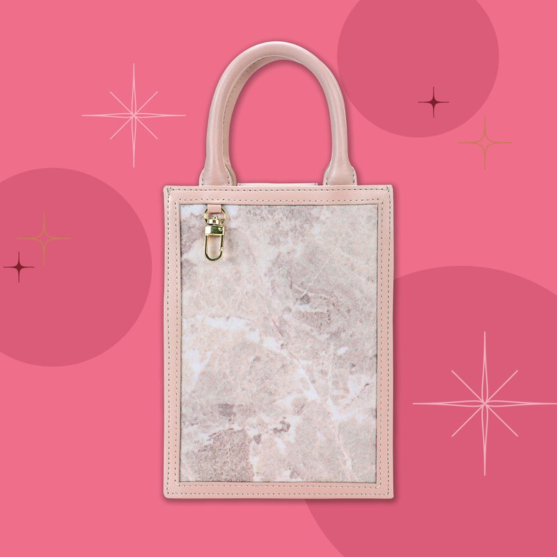 Marble simple design side backpack/mobile phone bag/multifunctional small bag丨Birthday gift丨Practical gift - Messenger Bags & Sling Bags - Stone Pink