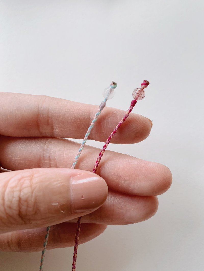 Moonstone powder blue + rose powder*2+ mint green four-strand braided ultra-fine / fresh and romantic - สร้อยข้อมือ - วัสดุอื่นๆ สึชมพู