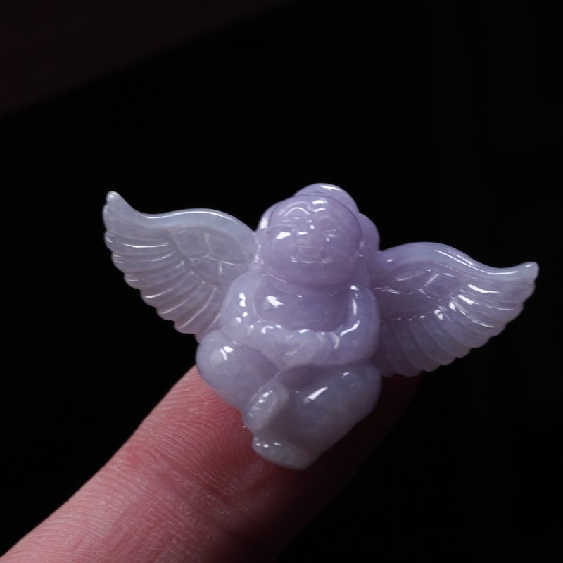 紫羅蘭翡翠彌勒佛天使項鍊 | 天然緬甸玉A貨翡翠 | 送禮 - 項鍊 - 玉石 紫色