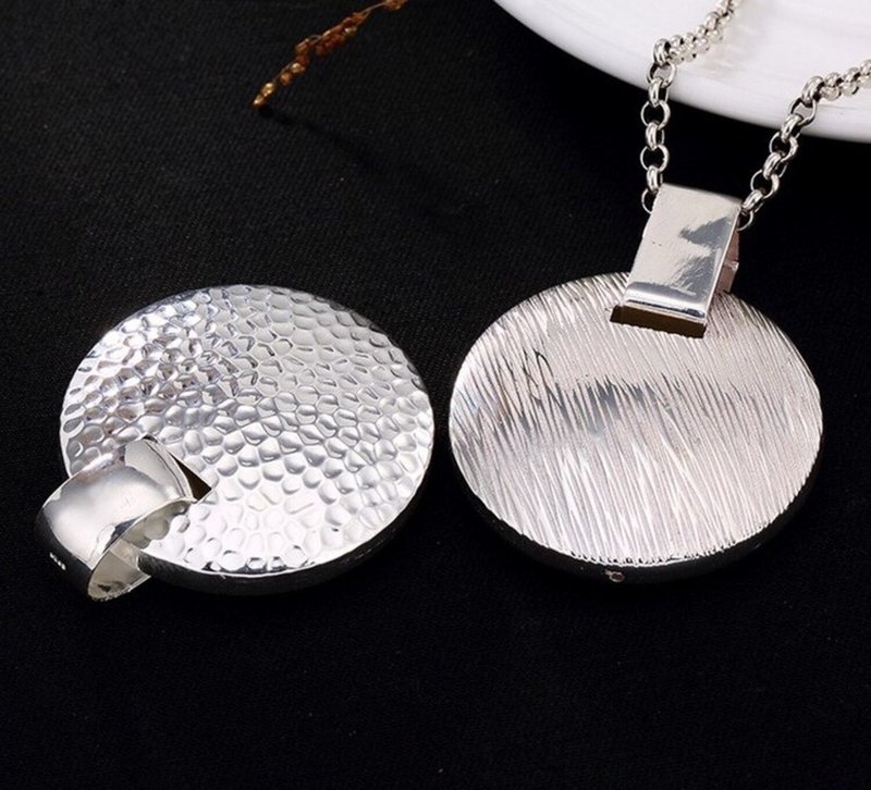 Real 925 Sterling Silver Simple Fashion Unisex Hollow Round Pendants - 長項鍊 - 純銀 銀色