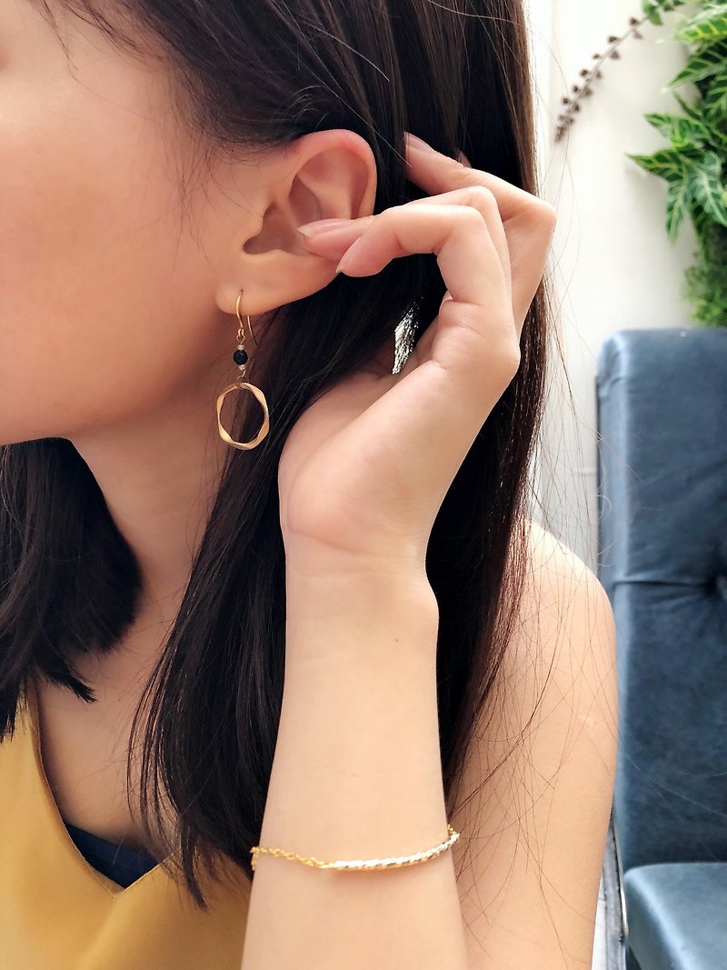 Anniewhere | Small Personality | Geometric Mist Gold Blue Sand Earrings (Chooseable) - Earrings & Clip-ons - Gemstone Gold