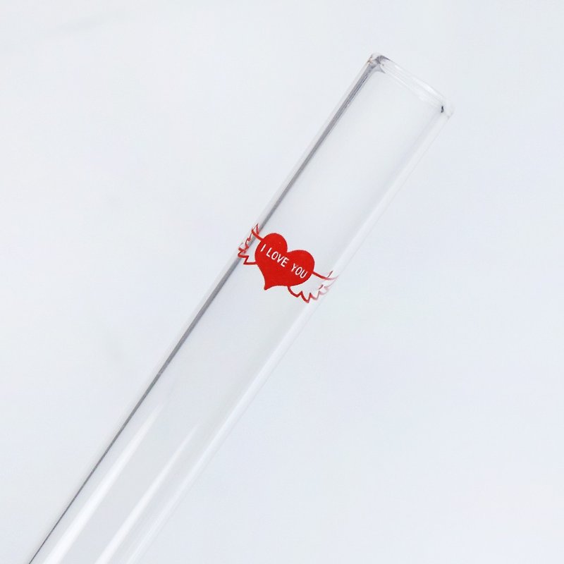 [Valentine's Day gift 20cm Boba pearls special I LOVE YOU Love] angel wings crude pipette tip can pierce the opening seal membrane (diameter 1.5cm) love the earth green (comes easily washed clean brush bar) - Reusable Straws - Glass Red