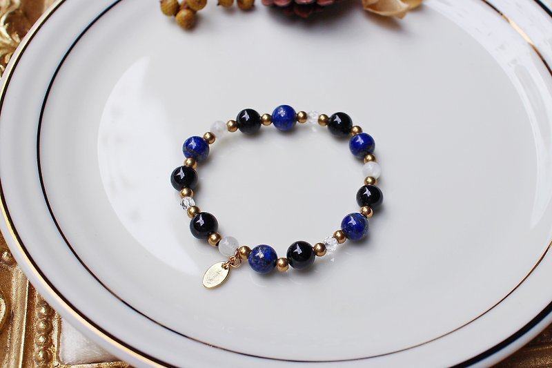 <Slow temperature natural stone series>C1133 lapis lazuli black agate bracelet - Bracelets - Gemstone 