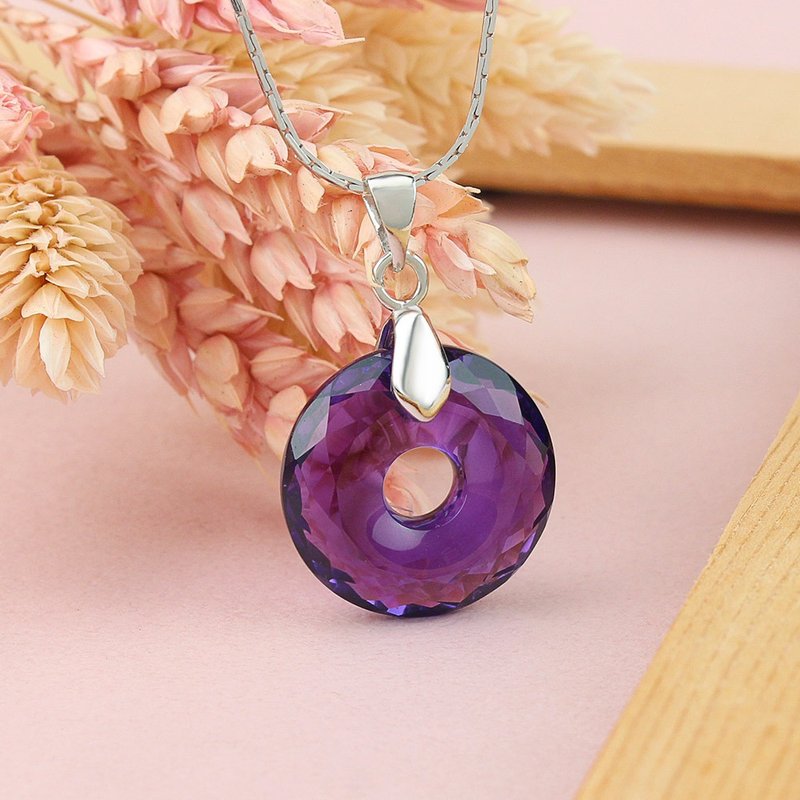 Designer Classic Necklace │ Crystal Necklace │ Fate of Happiness - Big (3 Material Selection) - Necklaces - Crystal Purple