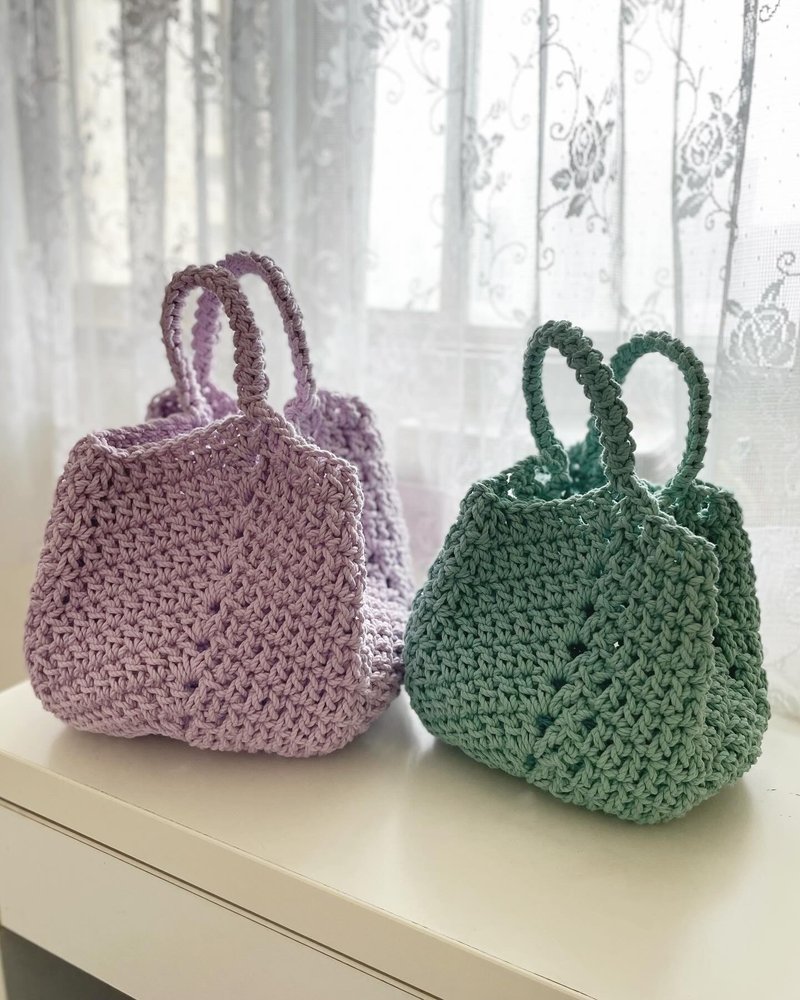 Thick Knitted Small Bucket Square Bag-Summer Color - กระเป๋าหูรูด - ผ้าฝ้าย/ผ้าลินิน สีม่วง