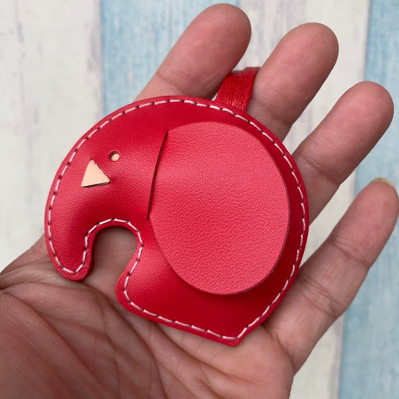 療癒小物 紅色 可愛 大象 純手工縫製 皮革 吊飾 小尺寸 - 鑰匙圈/鑰匙包 - 真皮 紅色